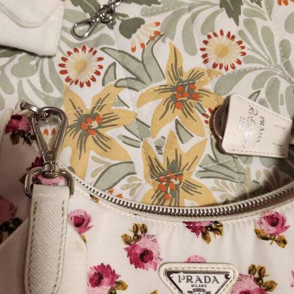 Prada Nylon Pink and White Floral Crossbody Bag Handbag Beautiful! - Picture 7 of 7